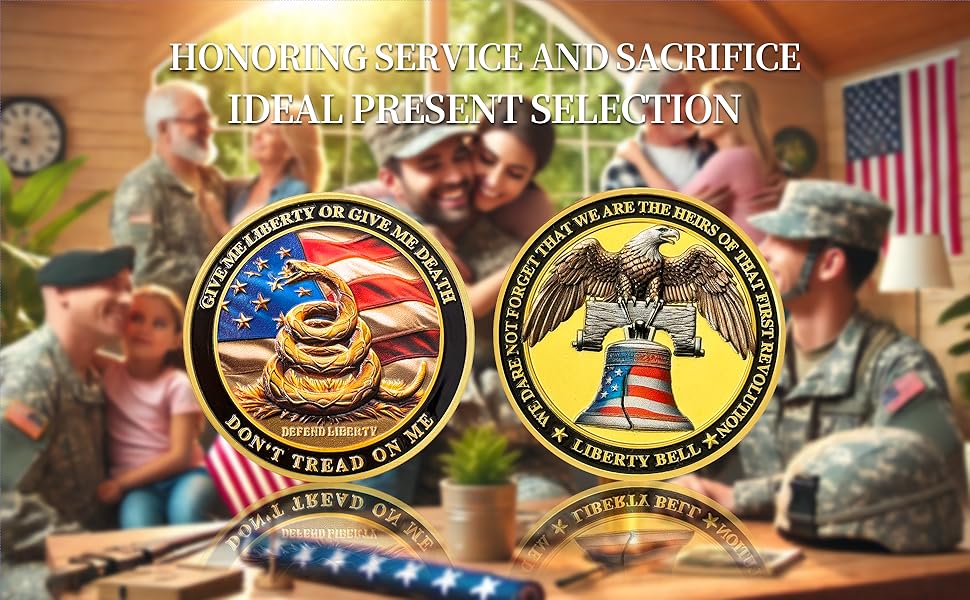 Patriotic Military Challenge Coin | Eagle, Snake & Liberty Bell Memorial Military Chip