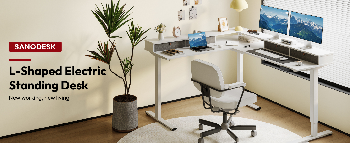 L Shaped Standing Desk with Drawers