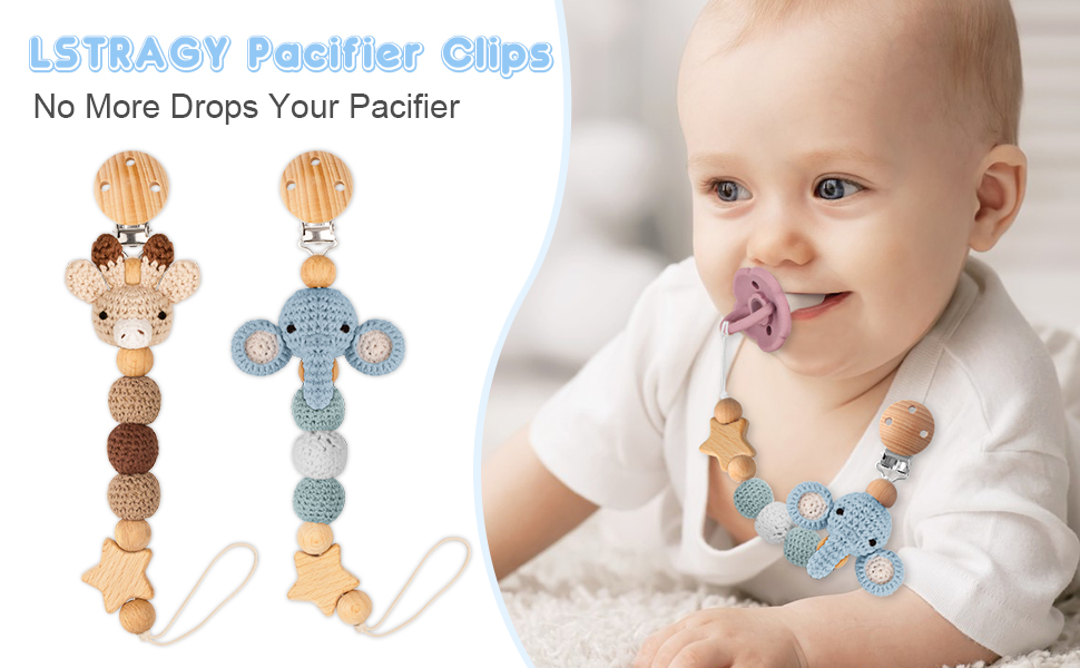 LSTRAGY Pacifier Clip, 2 Pack Pacifier Holder for Boys and