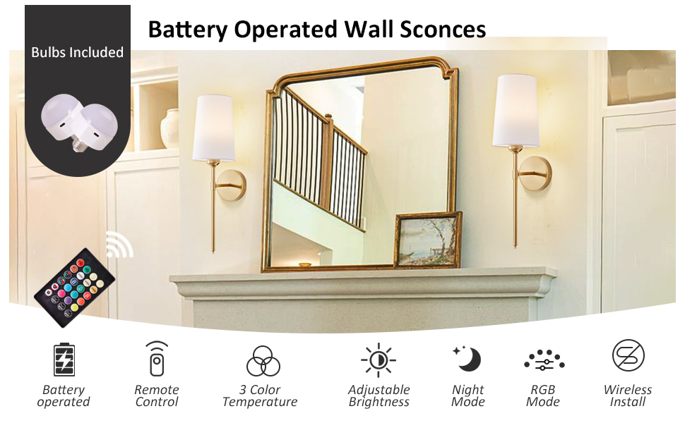 Battery Operated Wall Sconce Set of 2