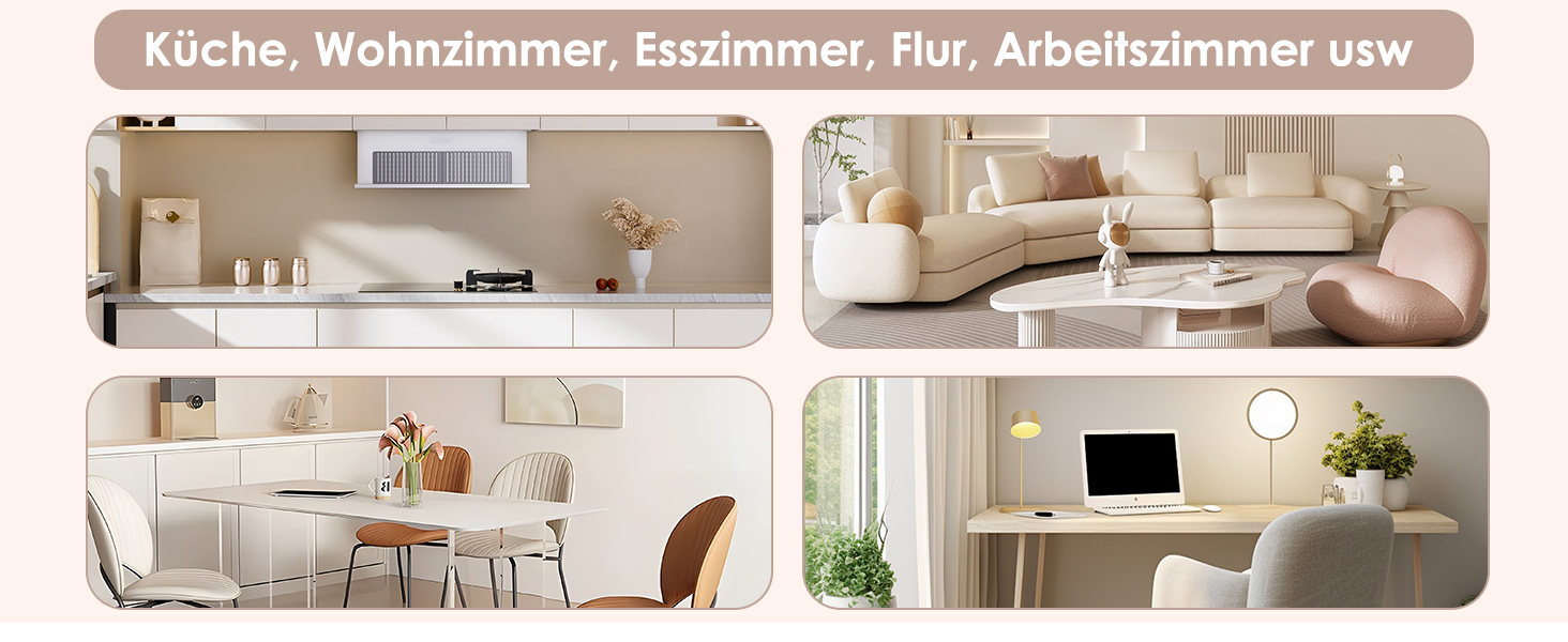 eine Collage aus verschiedenen Räumen mit Möbeln