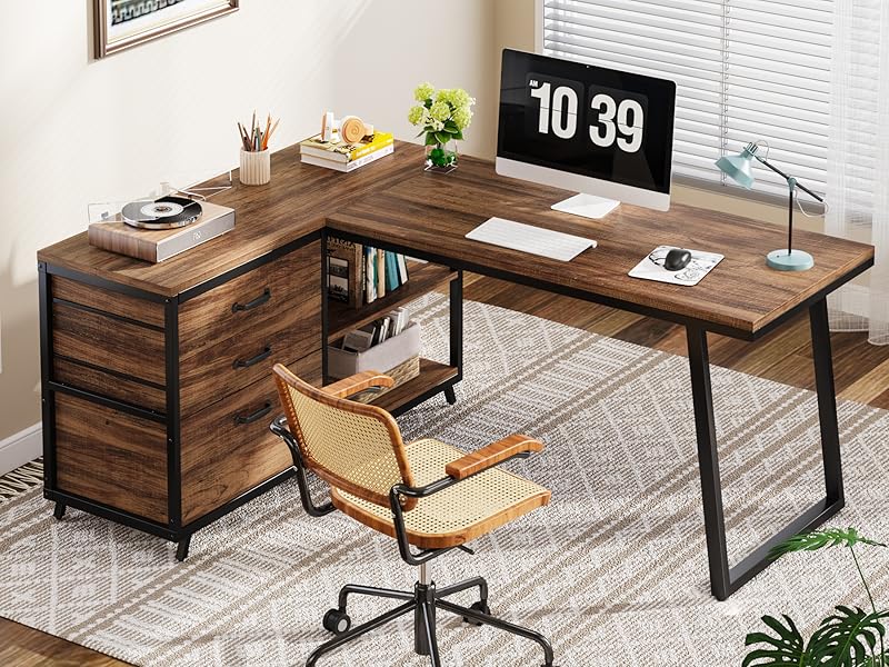 Tribesigns L-Shaped Computer Desk with 3 Drawers