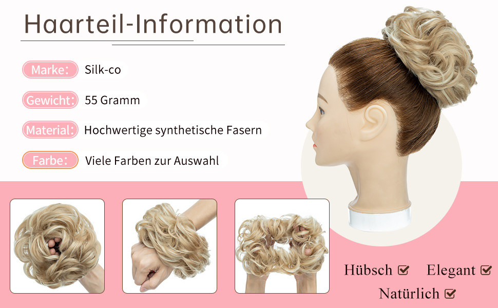 Haarteil Mit Gummiband Messy Bun Haarteile für Damen Pferdeschwanz Groß Dutt Haarteil Blond Gelockt 