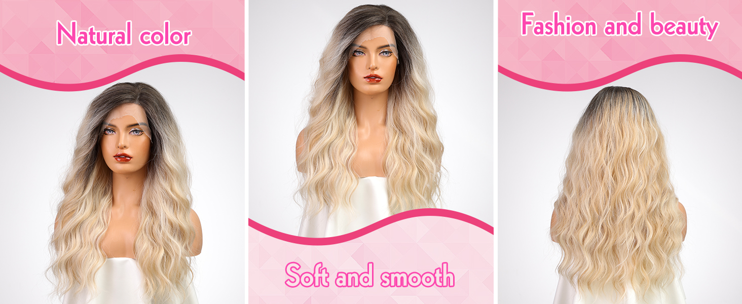 wigs,13×4,HD lace front wigs,Deep Roots Ombre Blonde wig,long curly wigs，Side Parting，wigs for women