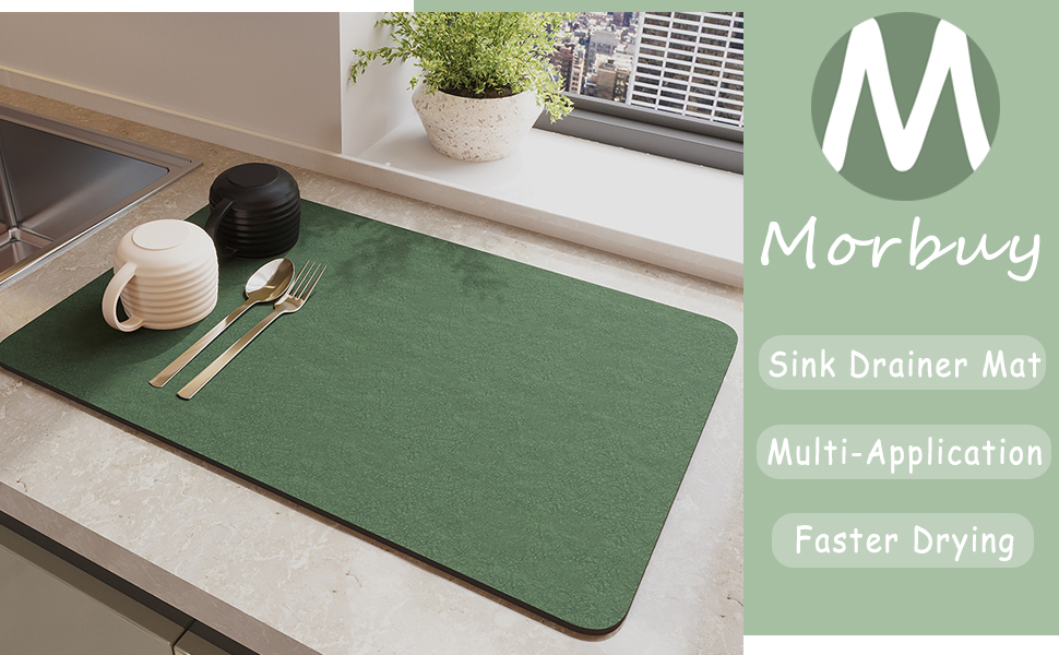 Morbuy Absorbent Kitchen Drainer Mat, Solid Color Dish Drying Mats