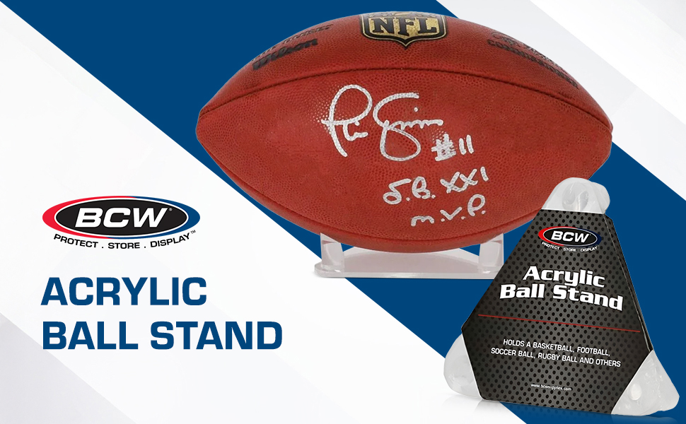 BCW acrylic ball stand for basketballs, footballs, soccer balls, and more.