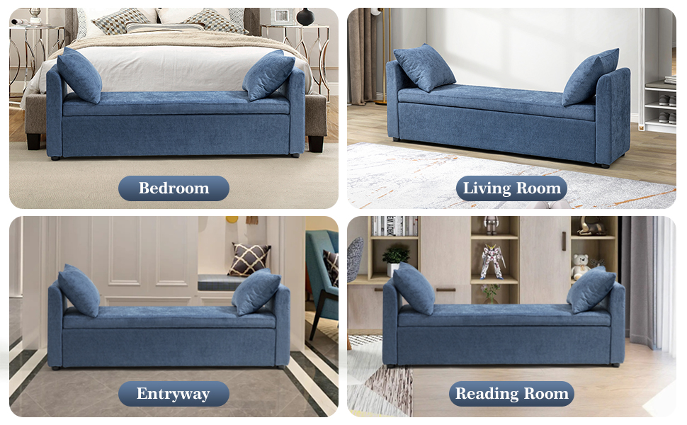 HULALA HOME Modern Storage Bench with Throw Pillows, 59.4