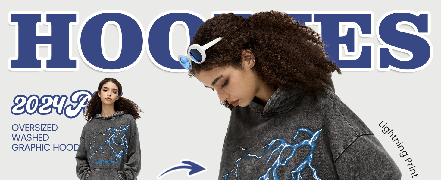 Washed Lightning Graphic Hoodies