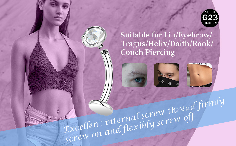 Internally Threaded Long Bar Navel Barbell Stud Flat Back Belly Piercing