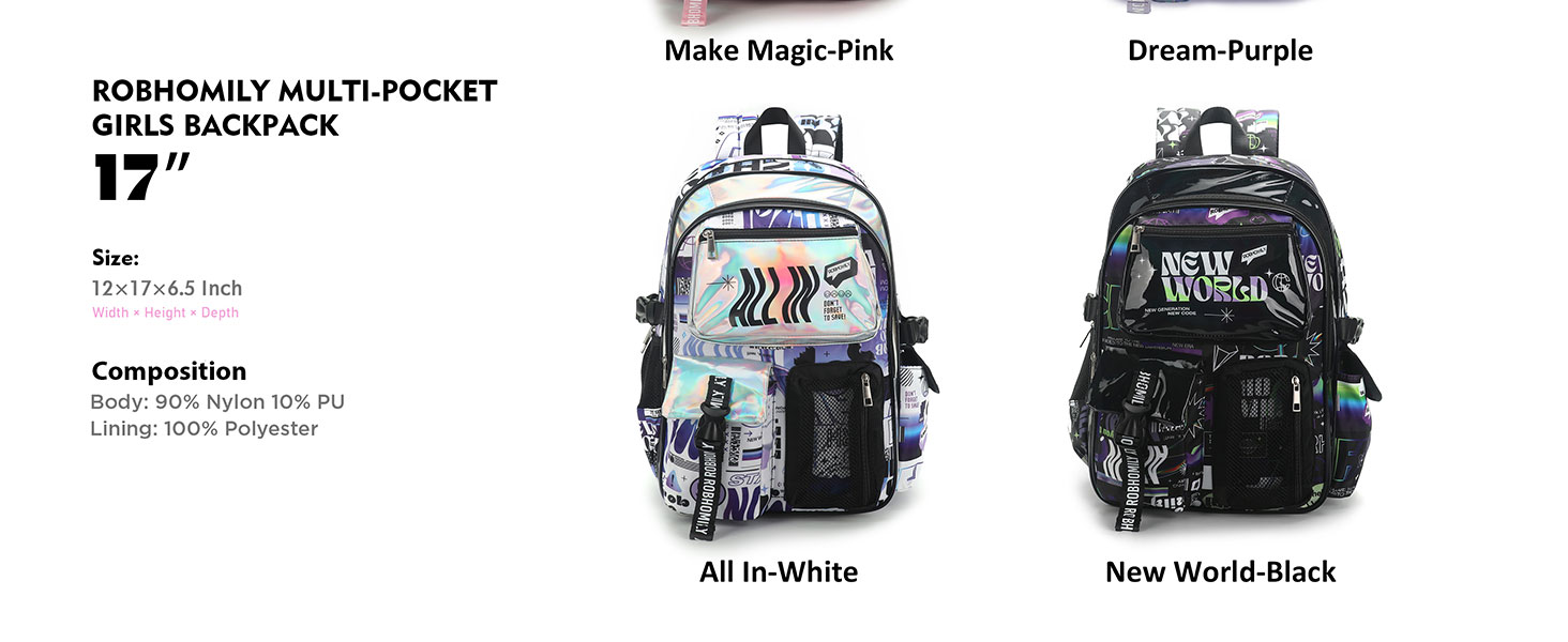 Robhomily 17 Inch Girls Backpack for Elementary School