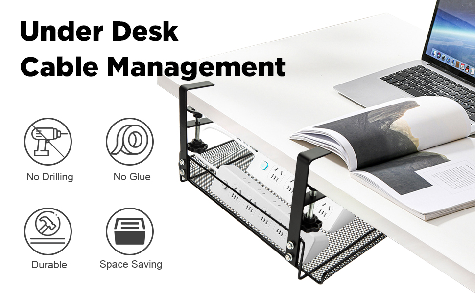 AKBFOX Under Desk Mesh Tray, Desktop Hanging Organizer ClampOn Storage, Under Table
