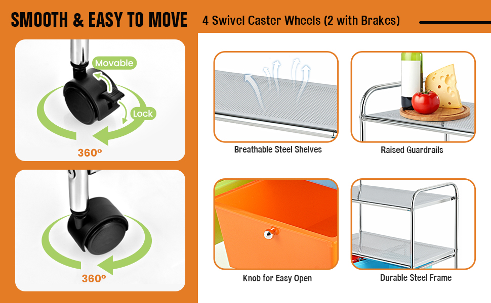 COSTWAY Rolling Storage Cart w/ 4 Drawers 2 Shelves, Home
