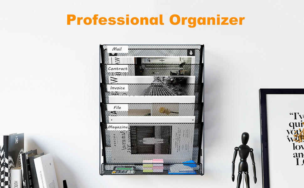 PAG Hanging Wall File Holder,6 Tier Mesh Mail Sorter for