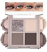 Wugbc 4 Colors Eye Shadow Palette Makeup, Neutral Taupe White Glitter Eyeshadow Palette Matte Shi...