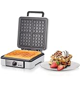 FOHERE Waffle Maker, 4-Slice Waffle Iron, Square Belgian Waffle Maker, with 5 Browning Levels, No...