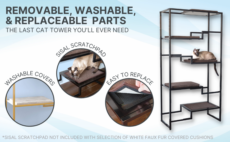 Industrial modern cat tree with replaceable carpets tall multi-level