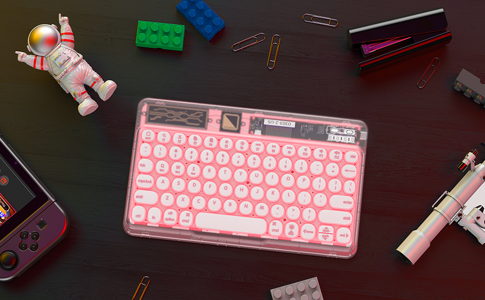 OMOTON Bluetooth Keyboard Transparent Pink, Multi Device