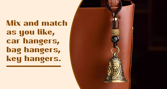 Chinese Feng Shui Bell Six Character Pure Brass Bells Window Door Home Pendant Car Keychains Beautiful Symbolism Good Luck Wealth and Safe for Home Decoration, Office Decoration(2.6x1.5x1.1in) 18 1