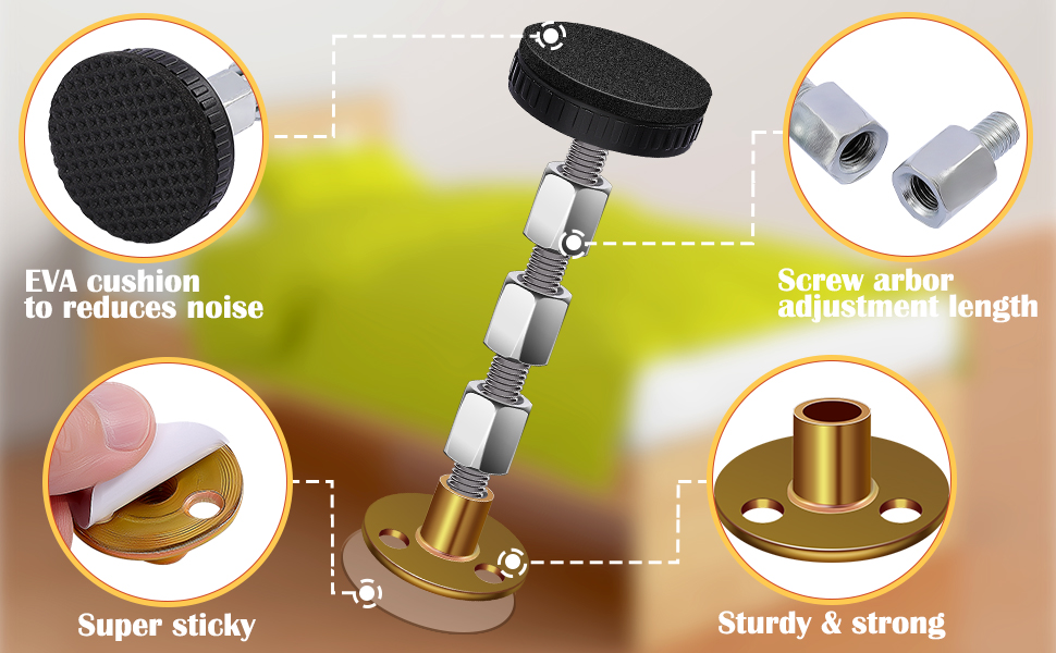 CACASO 4PCS Headboard Stoppers for Wall,Adjustable Threaded