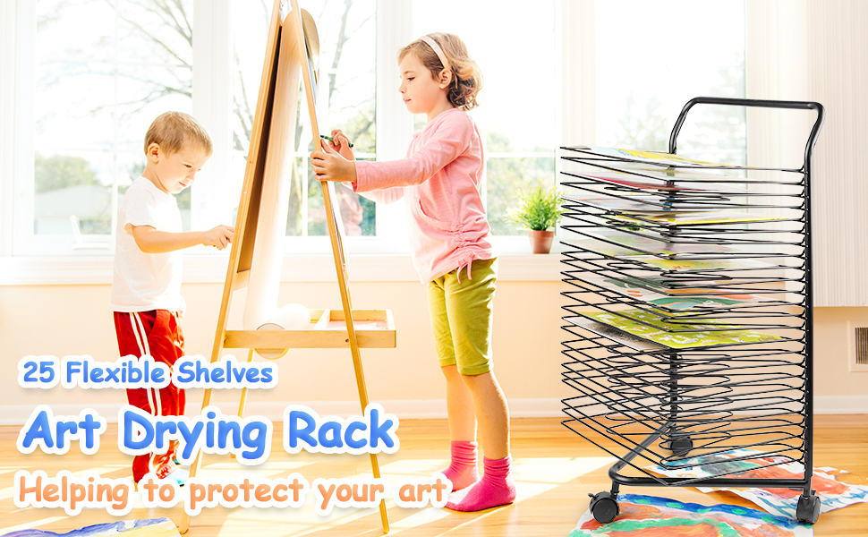 Lzttyee Art Drying Rack for Classroom Paint Drying Rack Art 25 Shelves Metal Artwork