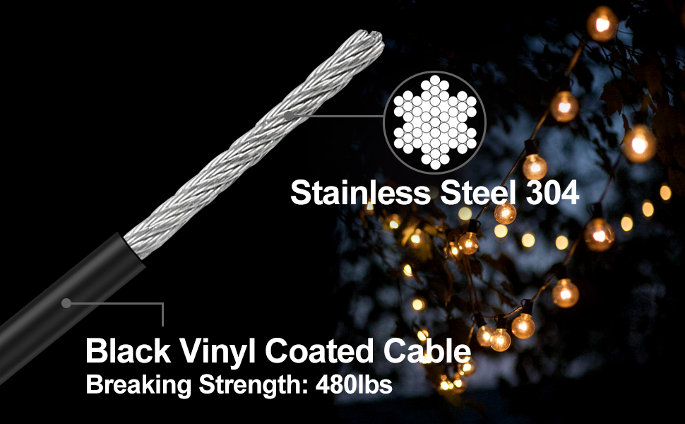 BLIKA Globe String Light Suspension Kit, Outdoor Light Guide Wire