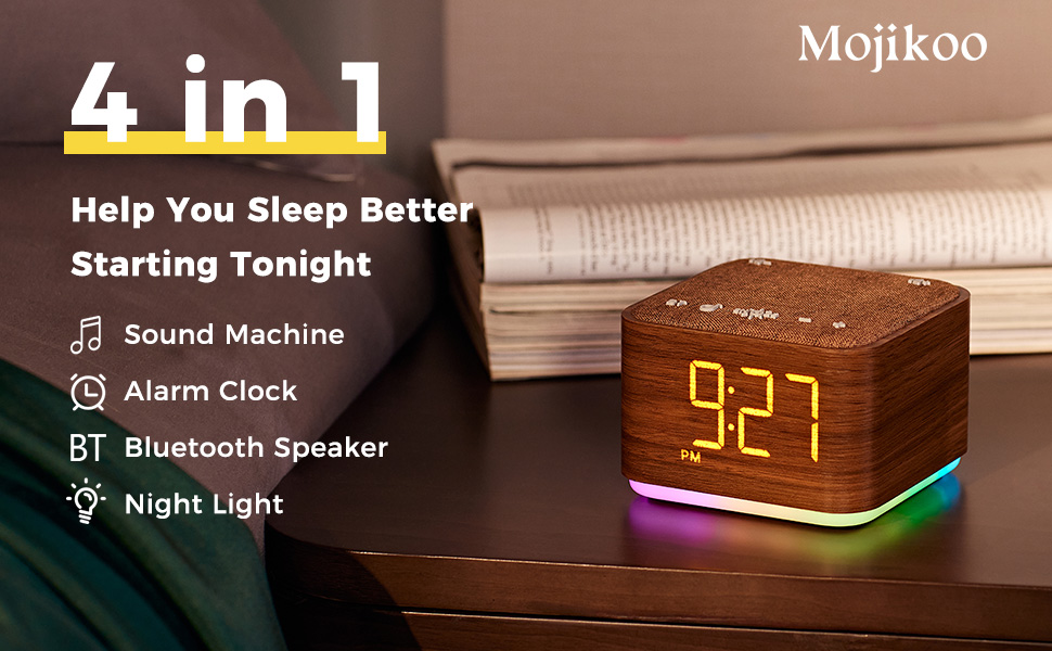 Mojikoo Sound Machine Alarm Clock for Bedroom：5W Stereo
