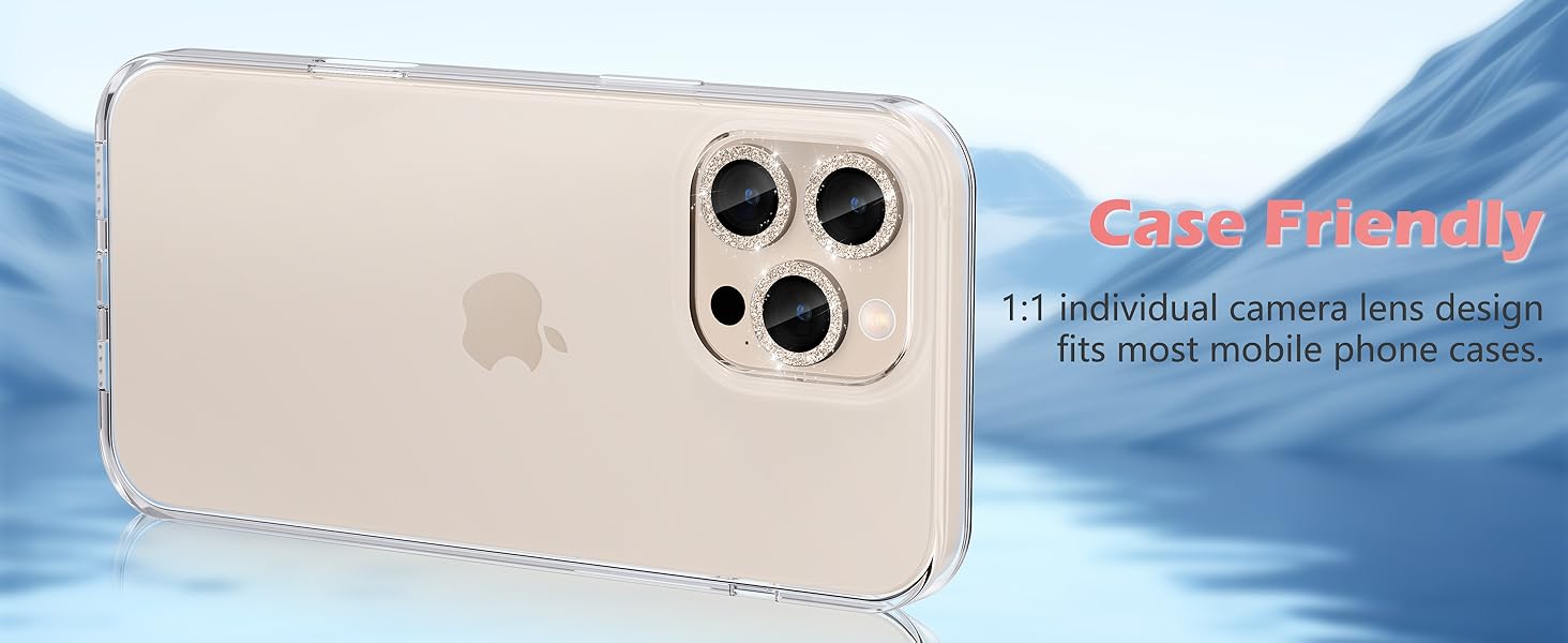 imluckies Glitter Camera Lens Protector for iPhone 16 Pro - iPhone 16 Pro Max, AR+AF Tempered Glass, 9H Ultra-Tough Metal Individual Lens Cover, HD Clear Camera Accessories - Bling Desert Titanium 18 Case Friendly