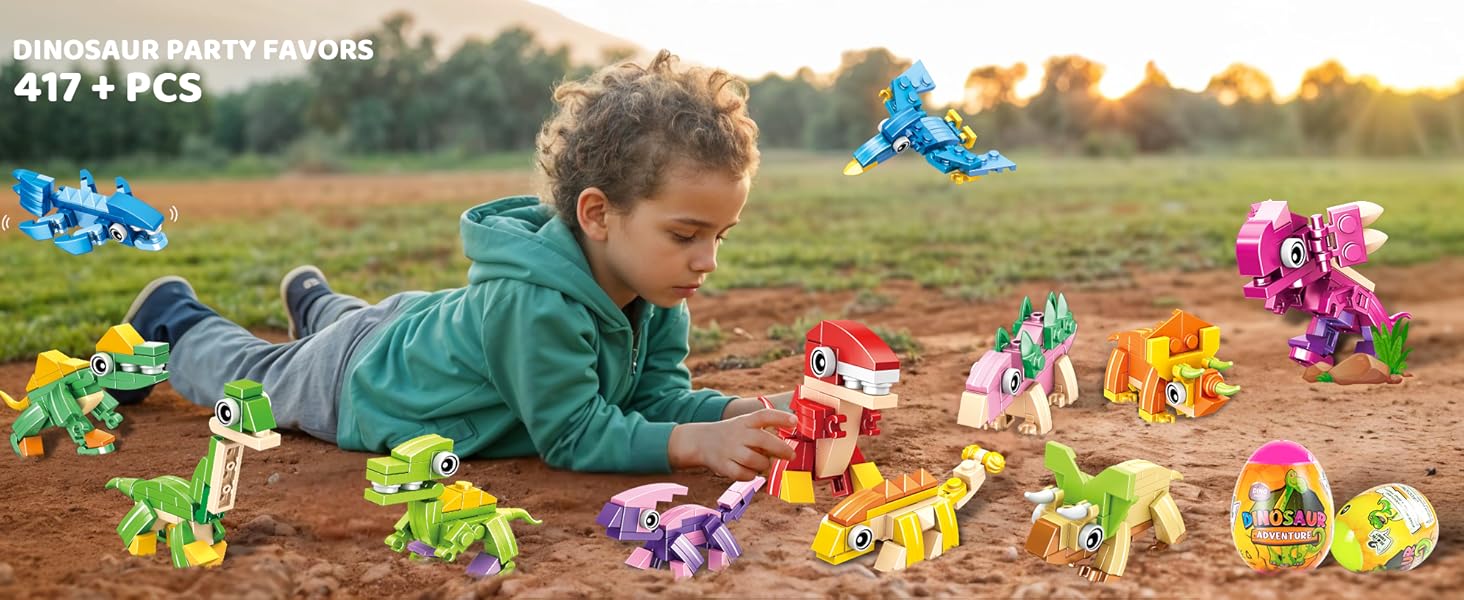 Kid play Dino building block on the playground