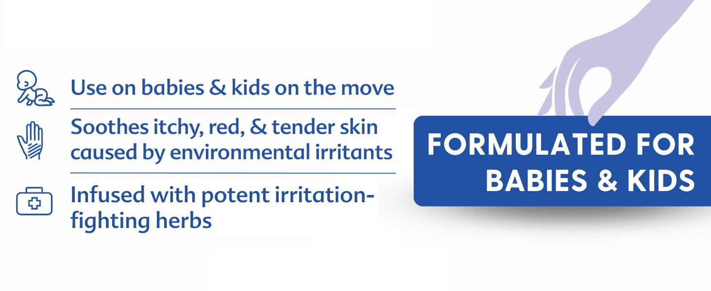 Infused with potent irritation-fighting herbs to soothe itchy, red, & tender skin on babies & kids.