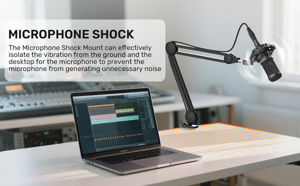 The Microphone Shock Mount can effectivelyisolate the vibration from the ground and thedeskto