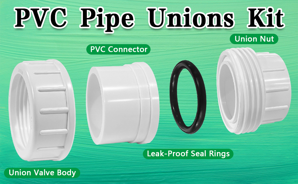 2PCS PVC Union Coupling Pipe Fitting, 2 Inch PVC Slip Union, PVC Union Fittings Set