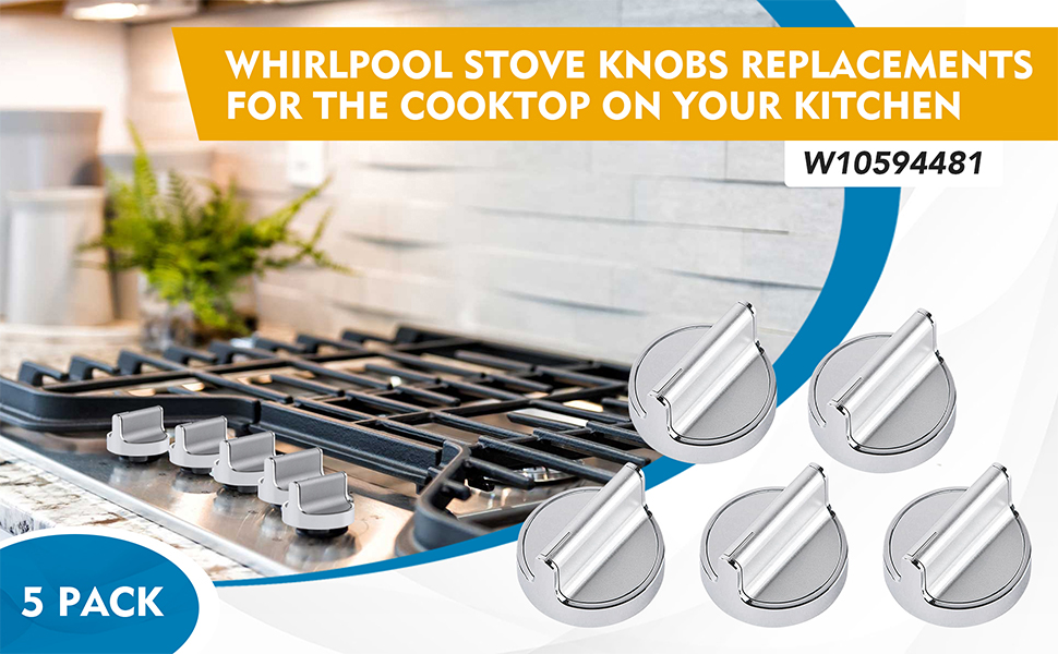 5 Pack W10594481 Stainless Steel Gas Stove Knobs for