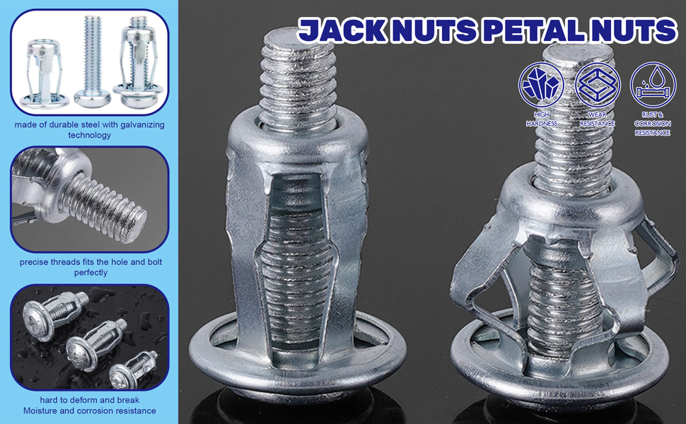 Waltool 31Pcs M4 M5 M6 Jack Nuts Petal Nuts Assortment Kit with Anchor