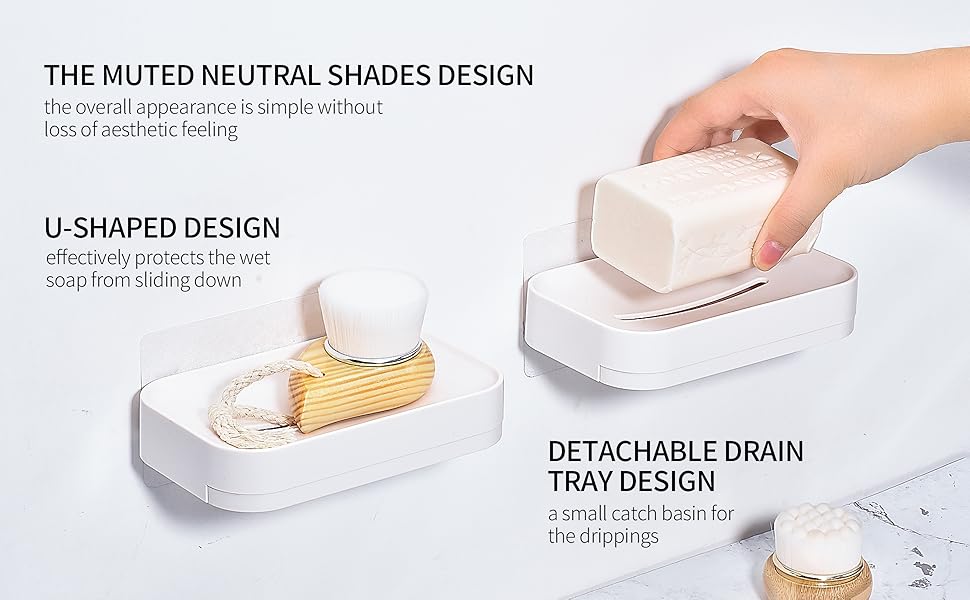 YOHOM Shower Bar Soap Holder Wall Mounted Adhesive Bathroom Soap Dish