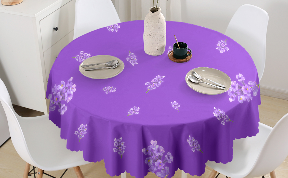 Gdake Purple Round Tablecloth Washable 150cm, Lavender Circular