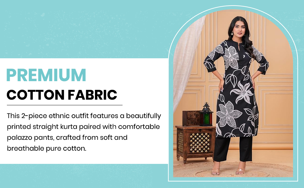 SPN-JGSP Women's Pure Cotton Printed Ethnic Wear Straight Kurta Set with Palazzo Pants