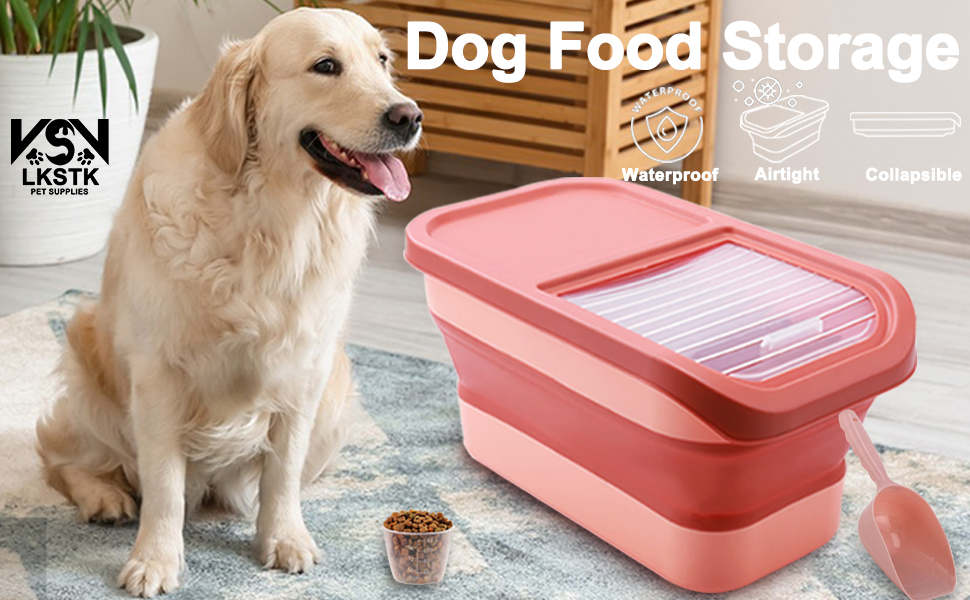 LKSTK 13 LB Dog Food Storage Container, Collapsible Pet