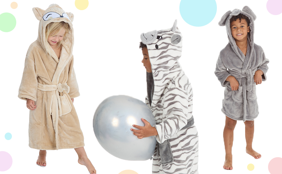 metzuyan.ltd girls boys unisex dressing gown animals hood plush fleece robe loungewear nightwear UK
