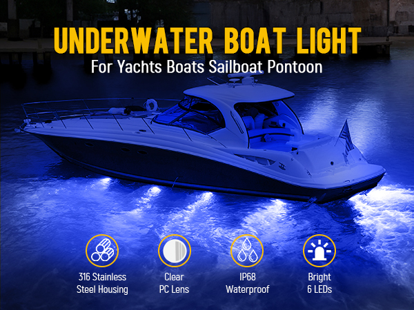 Pactrade Marine 2setsブルーCREE LED Underwater ss316ゴールドハウジングサーフェスマウント Pactrade Marine 2SETS Blue Cree LED Underwater SS316 Gold