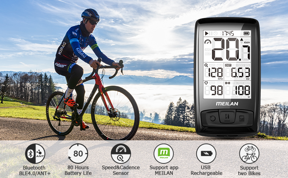 MEILAN Blade Wireless Bike Computer with Speed Cadence Sensor Bluetooth