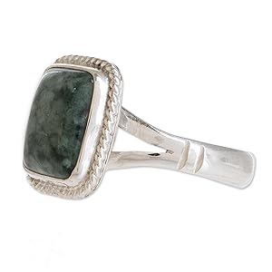 NOVICA Artisan Jade Cocktail Ring Sterling Silver Single Stone Guatemala Hemlock Desert Sage 