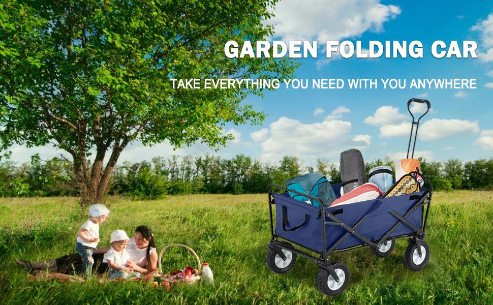 220 lbs Capaticy Folding Wagon, Utility Garden Cart Collapsible with Universal