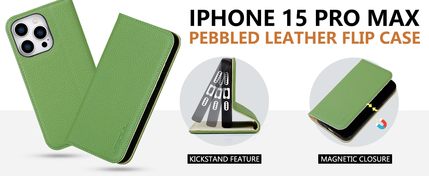 VISOUL Pebbled Genuine Leather Case for iPhone 15 Pro Max Wallet Case with Card