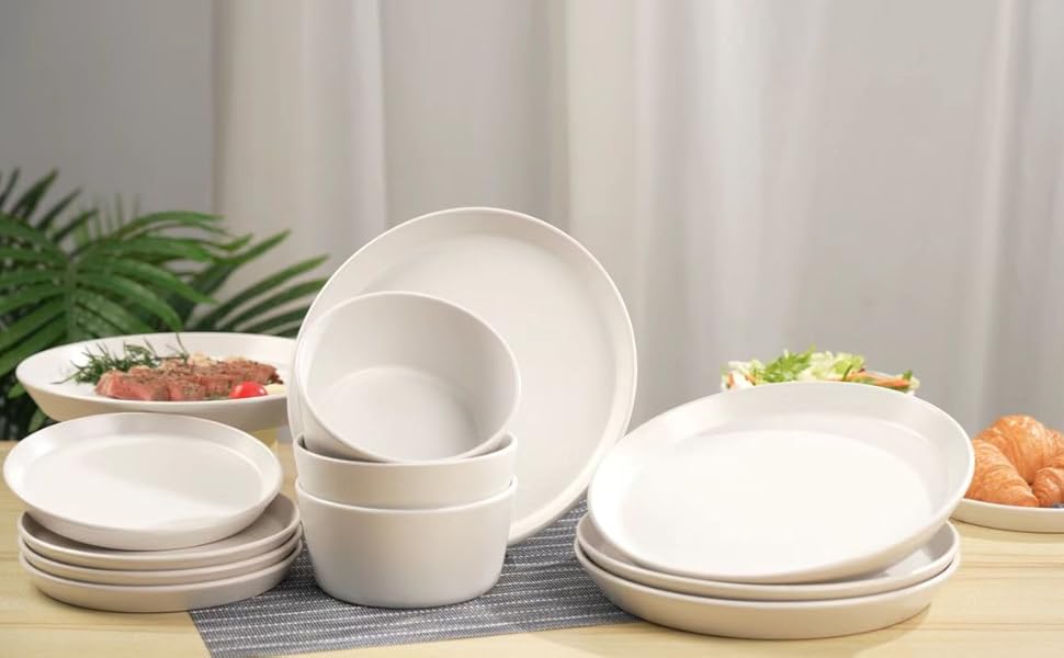 Dinnerware Sets Service for 4,Kitchen Stoneware Dishes Sets, 12 Piece