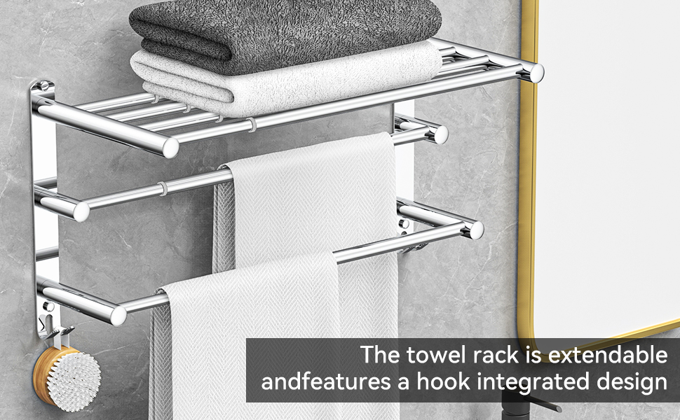 CAXIMSY towel rack is extendableandfeatures a hook integrated design