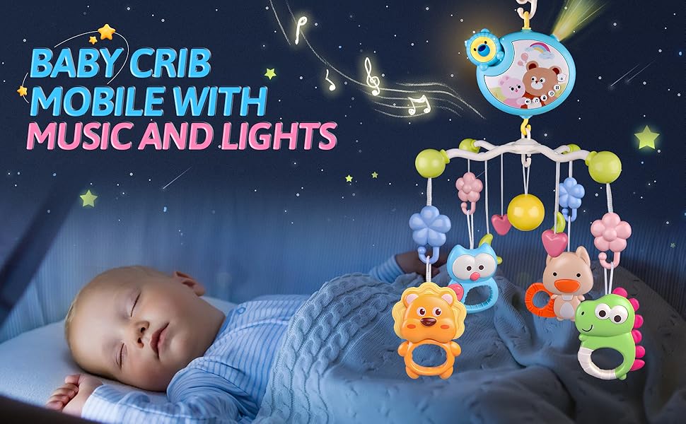 RSEPD Crib Mobile with Music and Lights, Baby Mobiles for