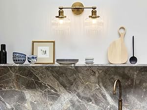 JiMuBeam Sconces Wall Lighting Double Head with Clear Ribbed Glass Lampshade for Bedroom Bathroom