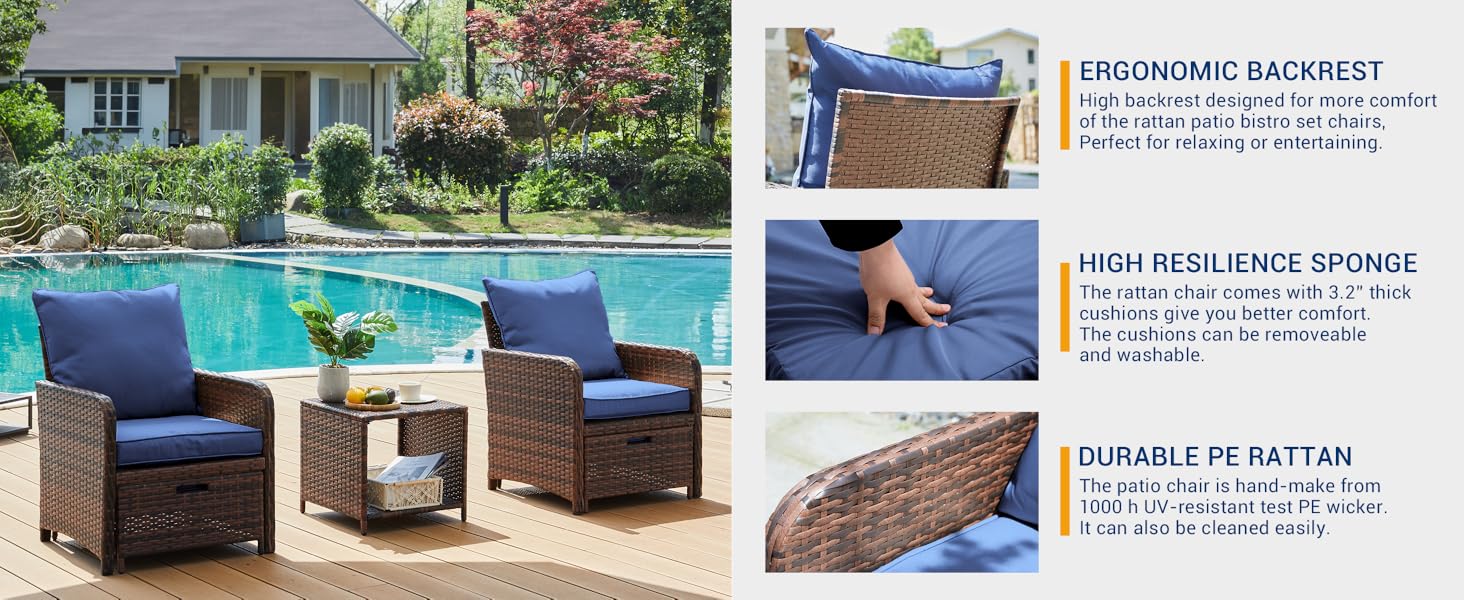 UDPATIO Balcony Furniture Patio Set with Ottoman, Patio