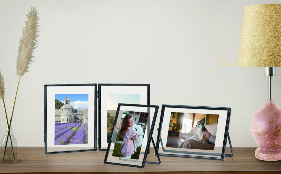 SAEGYPET 8 inches Floating Vertical Metal Picture frame 6x8, Tabletop