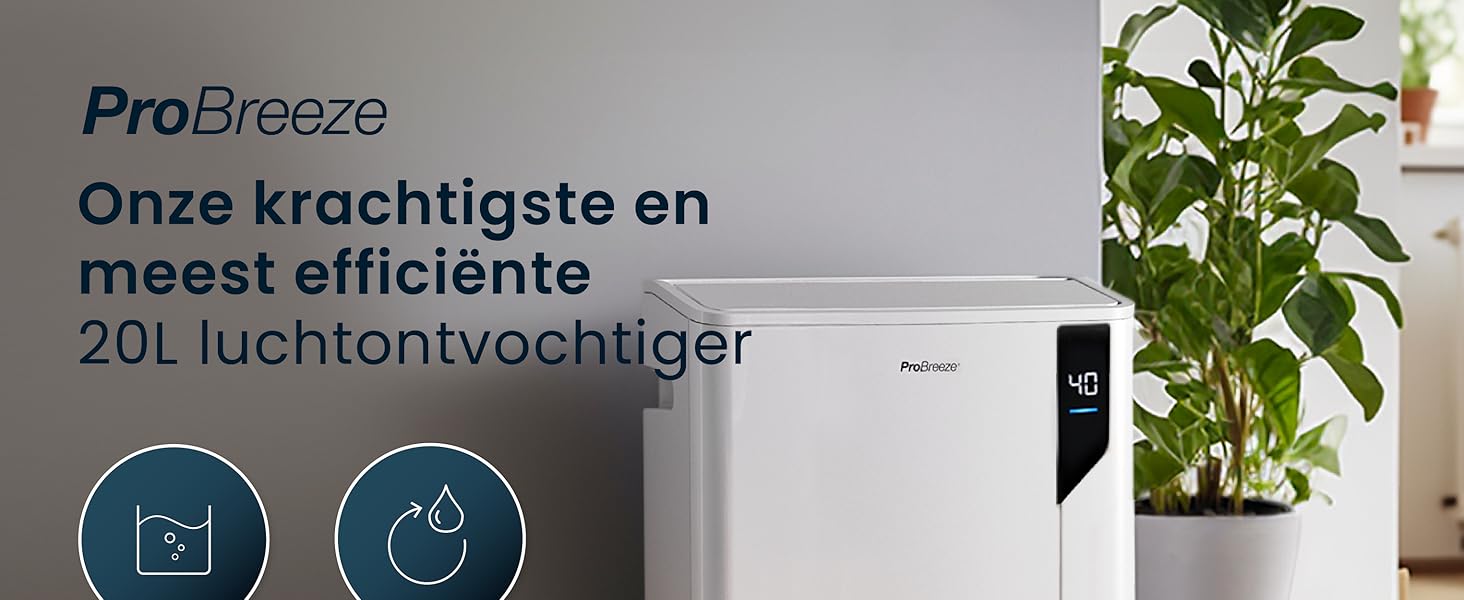 Pro Breeze 20L/Day Dehumidifier Tumble Dry Function, Large 5.5L Tank